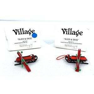 Dept 56 Sled and Skis Snow Village #5233-7 Handpainted Metal Set of 2